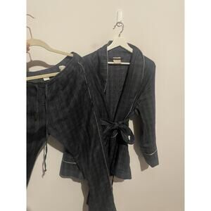 Morpho + Luna Blue Plaid Wool Pajama Set Size Large Robe And Pants